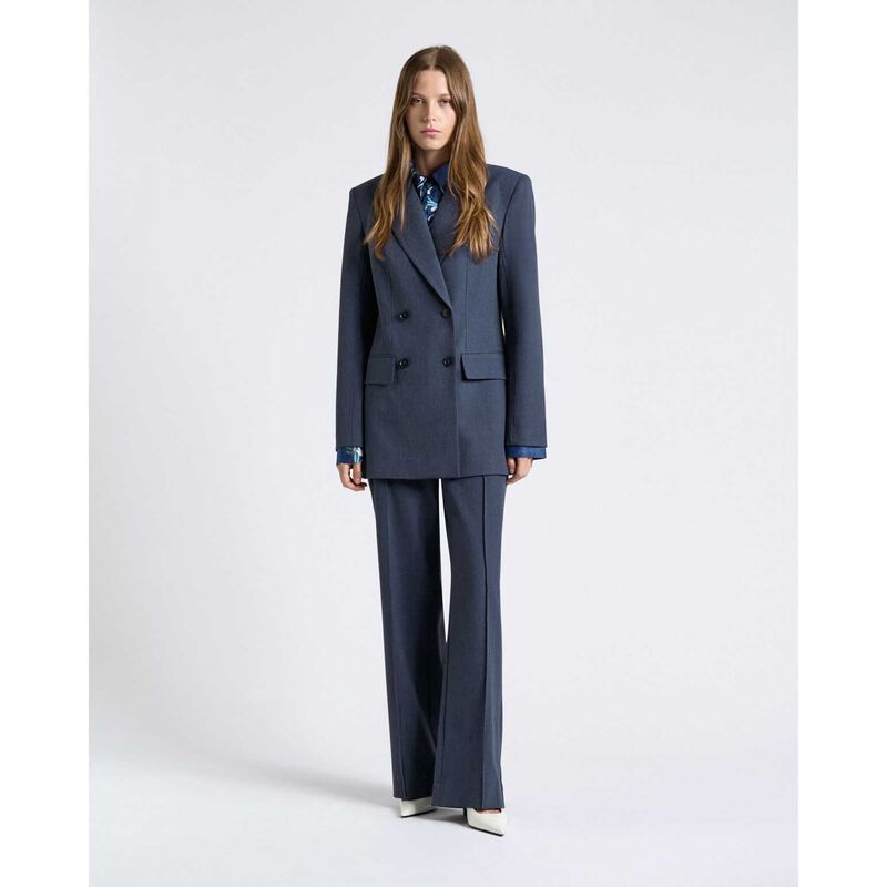 Cue Grey Melange Suiting Double Breasted Blazer image number 3